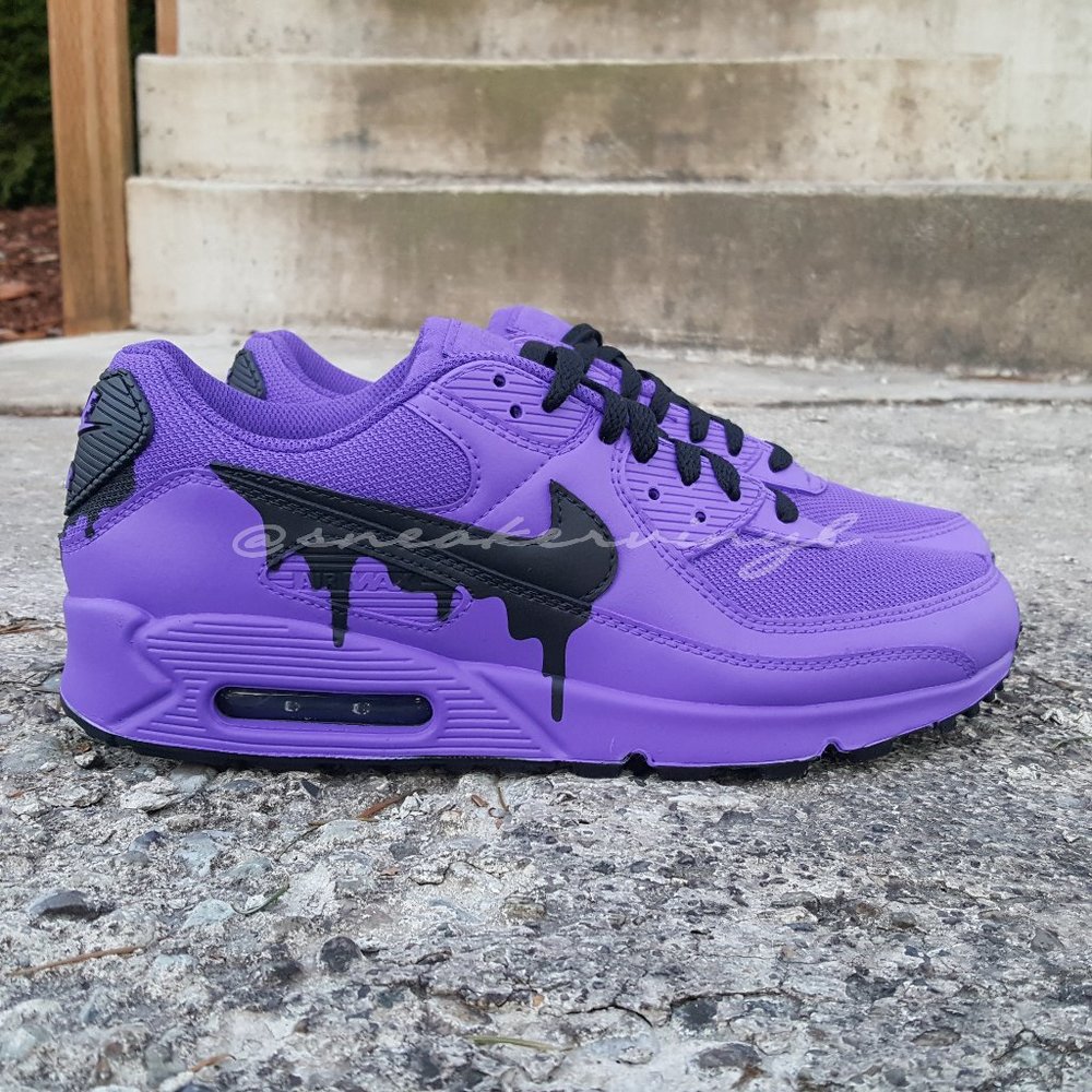Nike Air Max 90 Purple GRAPE Black Drip Custom NWT - Picture 2 of 8